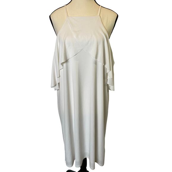 Cato Women's Off the Shoulder Ruffle Dress Large White Casual Nautical Coastal - Picture 1 of 10
